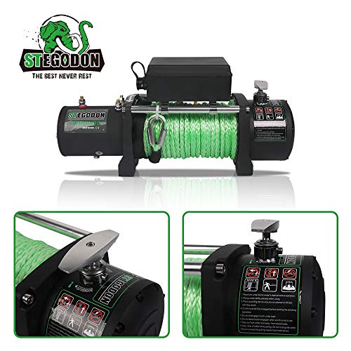 STEGODON 9500 lb. Load Capacity Electric Winch,12V Waterproof IP67 Electric Winch with Hawse Fairlead, Synthetic Rope Winch with Wireless Handheld Remote and Wired Handle
