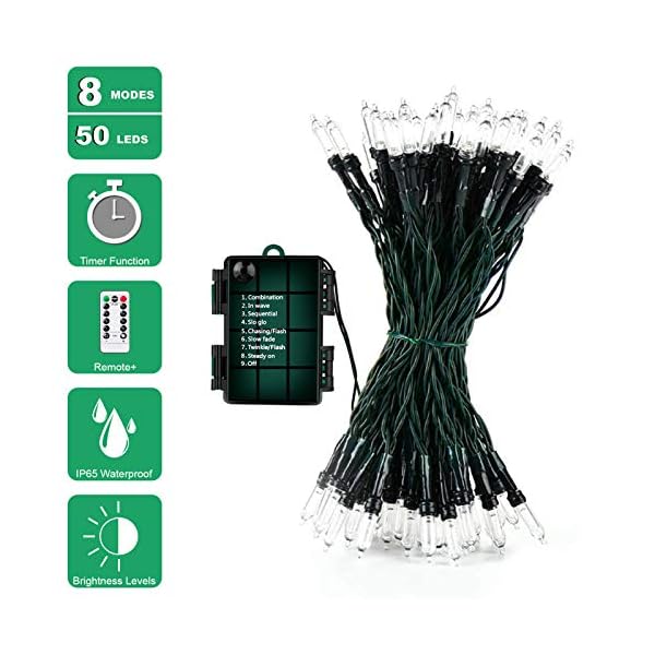 Koxly 5.5 m batteriebetriebene Lichterkette für den Außenbereich, Weihnachtsbeleuchtung, 50 LED-Lichterkette mit… – Bild 6