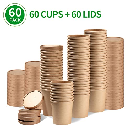 bloomoon 60 Pack 16 oz Paper Food Containers with Lids, Ice Cream Pint Containers, 16 oz Disposable Soup Containers Paper Freezer Containers Pint Ice Cream Cups (60 Cups 60 Lids) by bloomoon - Image 7