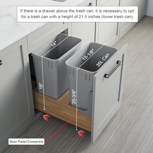 Image of Dowell Double 35Qt Undermount Trash Pull-Out Waste Container with Full Extension Soft-Close Slides, Bottom Mounted, Face Frame /Frameless Min. Cabinet Opening: 15-1 /2 Inch Wide-4008 0218 35