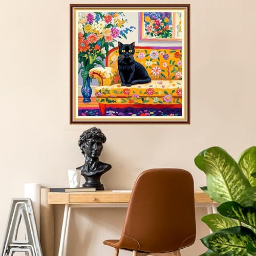 Image of Fanxvivy Stamped Counted Cross Stitch Kits for Adults Printed Cross-Stitch Patterns 11CT Stamped or Counted Cross Stitching Embroidery Kit Needlepoint Kits-Cute cat 18x18 inch