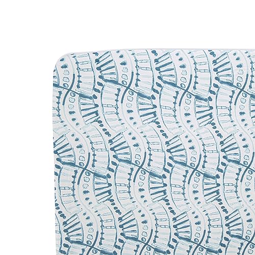 Crane Baby Soft Cotton Crib Mattress Sheet, Fitted Sheet for Cribs and Toddler Beds, Indigo Blue, 28”w x 52”h x 9”d