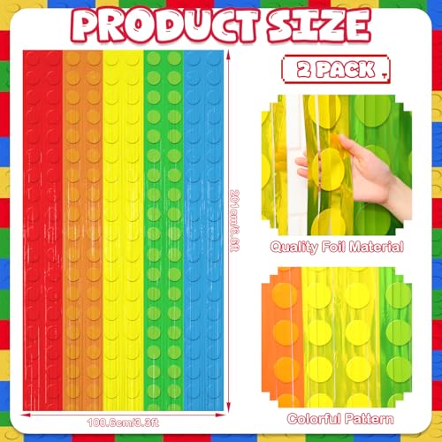 Image of Tiamon 2 Pack Building Blocks Party Decorations 3.3 x 6.6 Ft Foil Fringe Curtains Colorful Blocks Birthday Backdrop Tinsel Streamers Photo Booth Props for Brick Baby Shower Birthday Party Supplies
