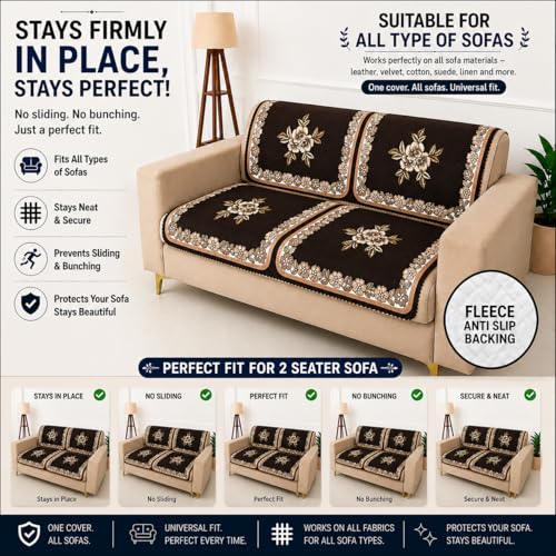 Image of Homerz Premium 'Luxe Series' Sofa Cover | Holland Velvet Fabric | Smooth Finish | Anti-Slip Fleece Backing Couch Protector (Royal, 2 Seater, Seat Cover with Backrest)