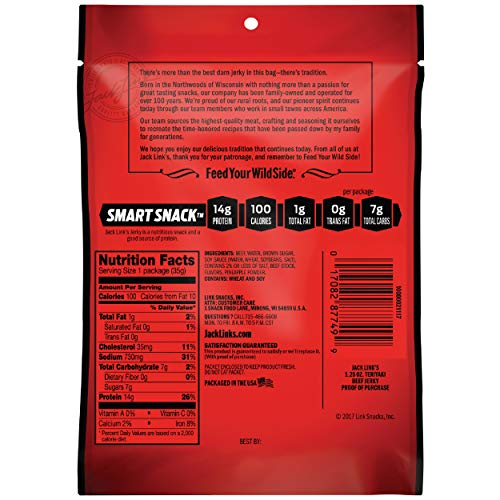 Jack Link's Beef Jerky, Teriyaki, 1.25 Oz. Bags, 10 Count - Flavorful Meat Snack For Lunches & More, 14G Protein, 100 Calories, Made With 100% Beef - 96% Fat Free, No Added Msg** Or Nitrates/Nitrites #TOP7