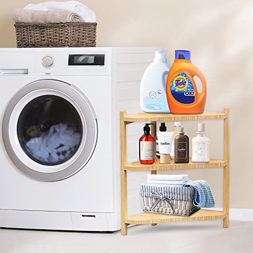 Wisuce 3 Tier Corner Shelf, 100% Real Bamboo Shower Corner Shelves Free Standing Shelf Storage Organizer For Bathroom Living Room Kitchen #TOP4