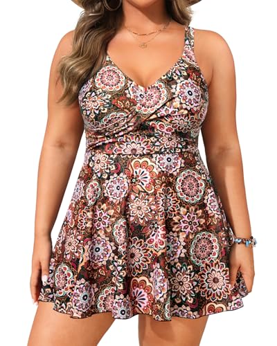 Image of Aqua Eve Plus Size Swim Dress - Two Piece Tankini Swimsuit Tummy Control Bathing Suit with Shorts 2025