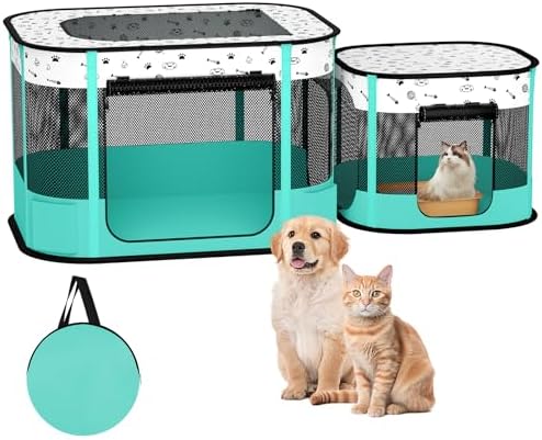 Portable Cat Playpen, 8-Rod Reinforced Kitten Dog Playpens, Folda...