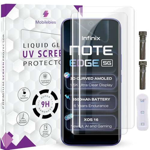 Image of Advanced HD+ UV Tempered Glass Screen Protector For Infinix Note Edge 5G (6.78 Inch, Pack of 2) Full Adhesive UV Curved Screen Guard, Case Friendly with installation kit & Guide