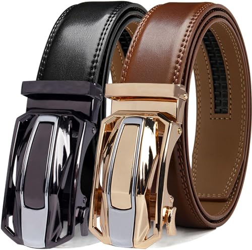 Image of DOOPAI Men's Ratchet Leather Belt Set - 2 Pack Sliding Belt Adjustable For Gift Mens Dress Casual 1 3 /8 inch,Cut for Fit
