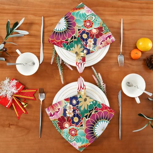 Servilletas de Tela Polyester con Flor Japonesa Juego 4 miniatura 4
