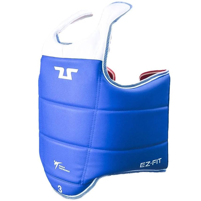 TUSAH Reversible Taekwondo Chest Guard for Boxing Kickboxing MMA Muay Thai Body Protector CE-Approved Rib Body Protection Armour Vest TKD Unisex Kids/Adults (4/ Adults-Large)