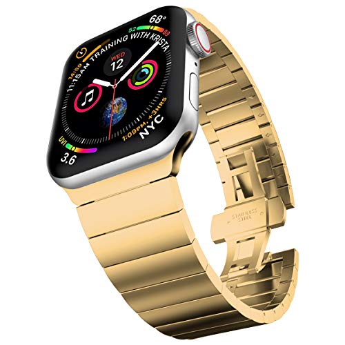 Image of baozai Compatible with Apple Watch Band, Upgraded Stainless Steel Link Bracelet iWatch Band with Butterfly Clasp for Apple Watch Series 5 /4 /3 /2 /1