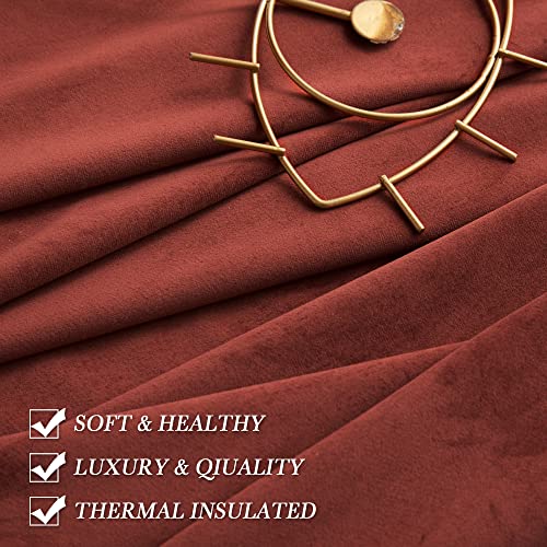 Image of RYB HOME Rust Red Velvet Curtains 120 inches Long for Bedroom, Back Tabs Classic Room Darkening Window Panels for Living Room Privacy Thermal Insulated Drapes for Nursery, W52 x L120, 2 Panels