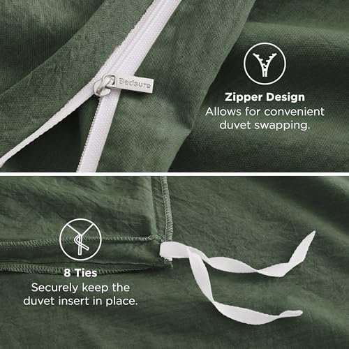 Bedsure 100% Washed Cotton Duvet Cover Oversized King - Olive Green Minimalist Cotton Duvet Cover Breathable - GentleSoft™ Plain Simple Bedding (Olive Green, Oversized King, 120"x98")