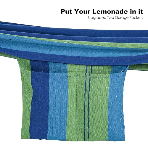 Image of GAFETE Double Hammocks with Stand for Outside, Max 600lbs, (Green Blue)
