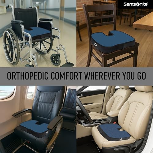 Image of Samsonite SA6104 Seat Cushion with Gel /Black [Cooling Effect is subjective, and Varies by Personal Sensitivity] Orthopedic Design Helps Relieve Pain Premium Memory Foam Fits