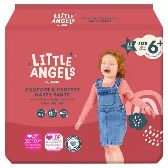 Little Angels Comfort & Protect Size 6+ 16kg+ 32 Nappy Pants - Super Soft, Quick Dry, Up to 12 Hours Dryness