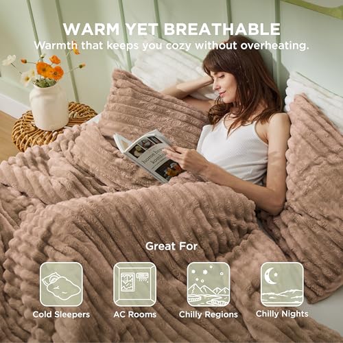Image of Bedsure King Fluffy Comforter Set - GentleSoft 3 Pieces Luxury Fleece Warm Taupe Bedding, Cozy Room Decor Aesthetic, 1 King Bed Comforter (104 inchx90 inch) and 2 Pillowcases (20 inchx36 inch)