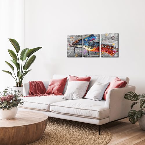 Biuteawal 3 Panels Piano Wall Art Musical Theme Painting Abstract Colorful Piano Keys Pictures Prints Music Room Decor Framed Ready To Hang thumb #3
