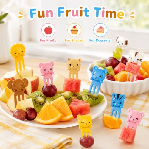 Image of Mshine 10Psc PVC Mini Animal Food Forks Set for Kids, Reusable Bento Box Fruit Forks, Cute Food Picks, Lunch Box Accessories, Snack Picks, Dessert Forks, Party Food Decor, Multicolor, Easy to Clean