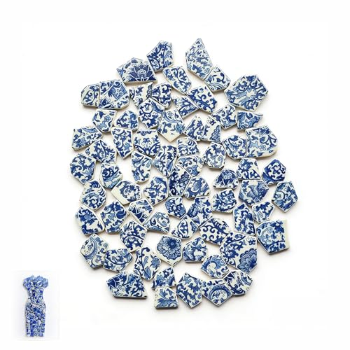 Hoshisea Azulejos de Mosaico de Cerámica Irregulares de 500 g,Baldosas para Mosaicos, 2~4 Cm, para Hacer Mosaicos, Manualidades, Pasatiempos, Artes, Decoración de Pared Del Hogar(Azul y Blanco)