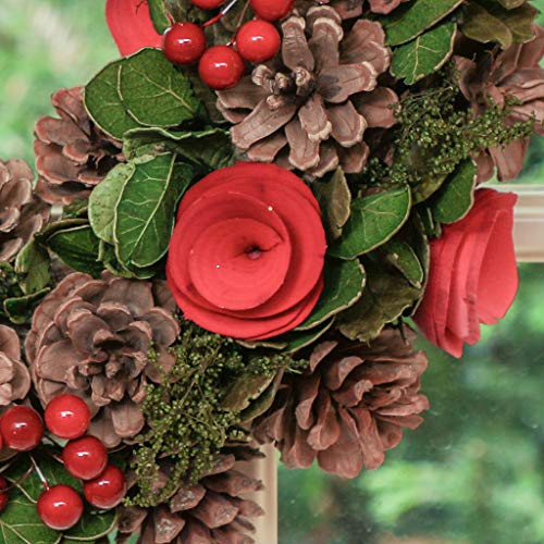 14" Decorated Red Rose & Pine Cone Artificial Winter Wreath (BJ92) - Image 6