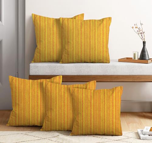 Image of nissi Cotton Plain Cushion Covers, 16x16 inches, Set of 5, (5, Yellow, 16x16 inches)