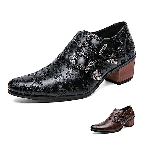 Optigard Men's Double Monk Strap Chelsea Boots,Low Top Pointed Toe Business Oxford Boots Retro Fashion Ballroom Party Western Cowboy Ankle Boots Leather Slip On Formal Loafers