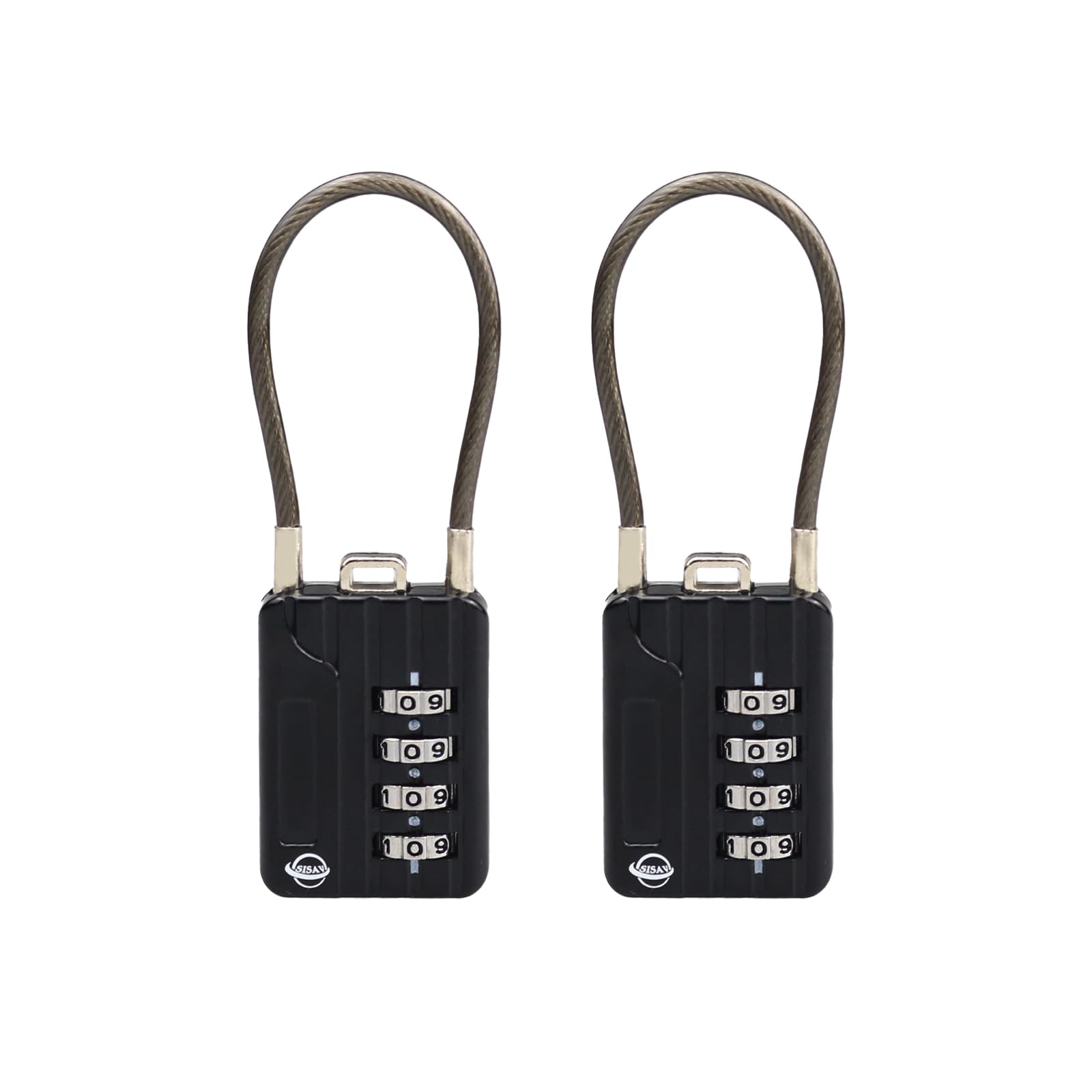 SISAV 4 Digit Combination Locks - 4.7 Inch Cable for School Gym Locker, Helmet, Filing Cabinets, Toolbox, Luggage, Knapsack - 3mm Diameter, Black (2 Pack) — image 1