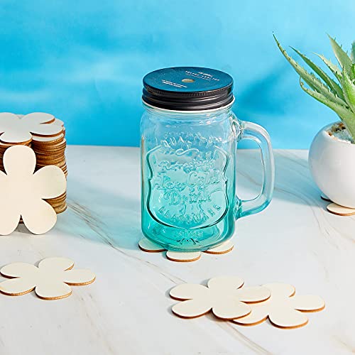 Blulu BLULU-1198 3 Inch Unfinished Wooden Flower Cutouts Wooden Flower Discs Crafts Blank Flower Shape Wood Ornaments Flower Embellishments Wooden Slices thumb #5