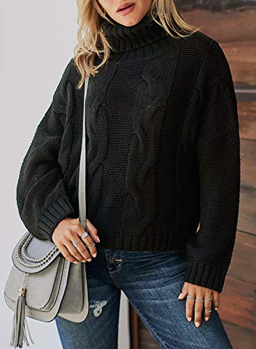Image of Dokotoo Womens 2026 Winter Fall Solid Turtleneck High Neck Balloon Long Sleeve Sweaters Pullover Outerwear