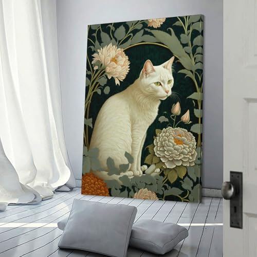 Art sur toile de chat blanc tableau moderne de salon aux finitions soignées 30x45