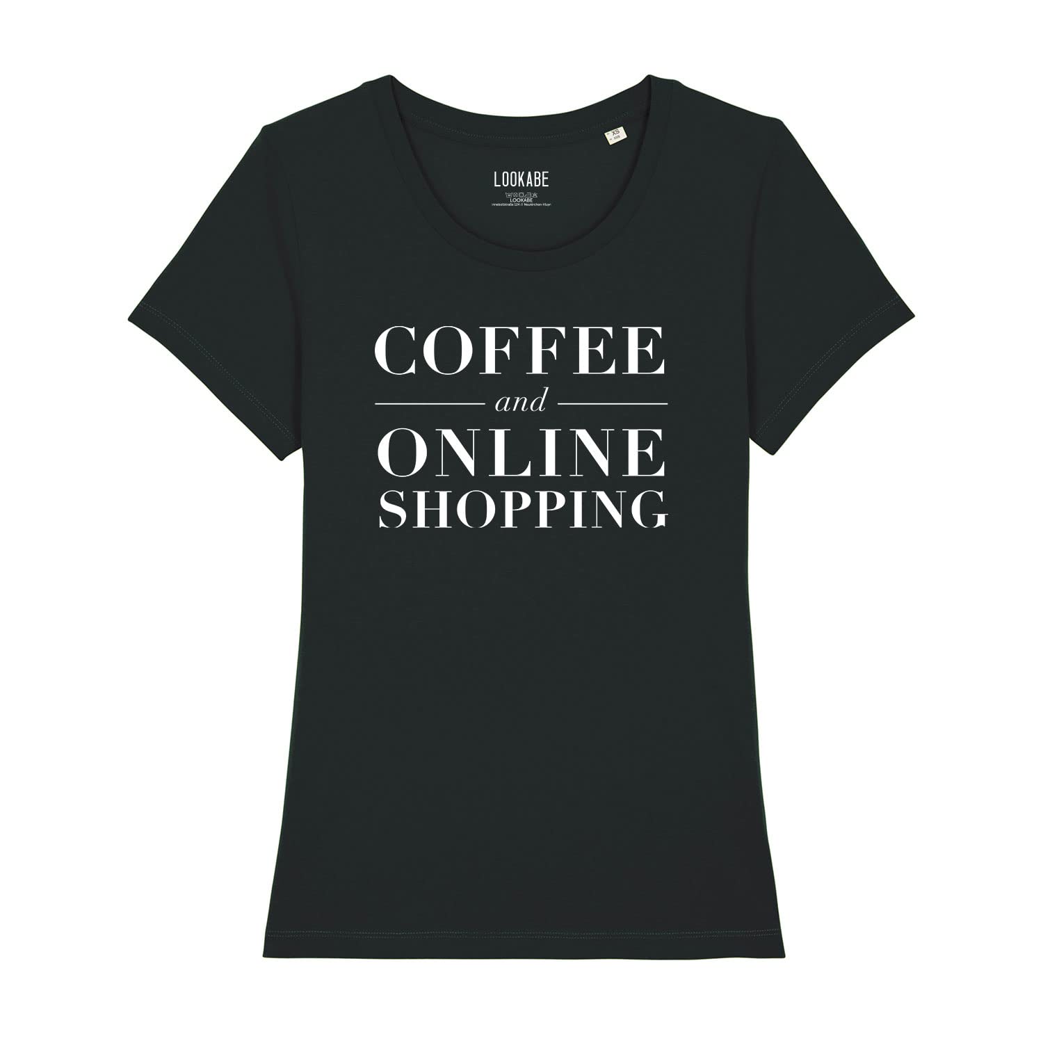 Damska koszulka Expresser - Coffe & online Shopping - Sportowy styl Street-Style Basic T-Shirt z bawełny organicznej na wiosnę i lato, czarny, S