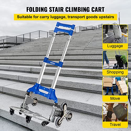Vevor Stair Climbing Cart, 15.4" X 10.6" Folding Hand Truck, 176 Lbs Weight Capacity Aluminum Alloy Hand Cart With 10 Crystal Castors Suitable For Carry Luggage, Shopping Groceries, Transport Goods #TOP1