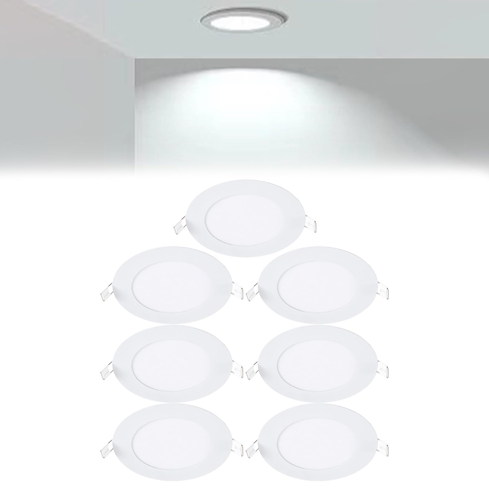 VOGHMOLD 6W Ultra Slim LED Downlight 5 inch, 6000K Recessed Ceiling Light, Cut Φ105-110mm, AC85-265V Flush Mount Spotlights Aluminum Round Panel Lights for Office Hallway, 7 Pack