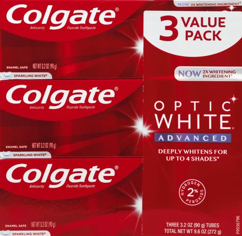 Image of Colgate Optic White Advanced Hydrogen Peroxide Toothpaste, 6 Pack, 3.2 oz
