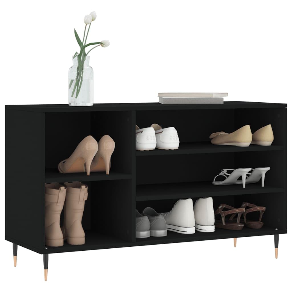 Stojak na buty, 5 przegródek, czarny, 102 x 36 x 60 cm | Nogi metalowe, wielowarstwowe drewno, odporne na przewrócenie, łatwy montaż