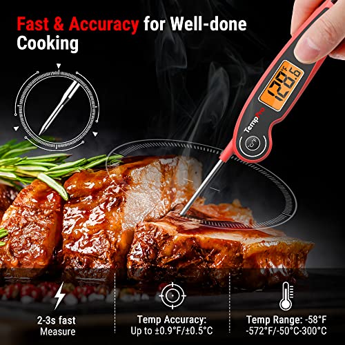 Temppro F05 Digital Meat Thermometer For Cooking With Motion Sensing, Waterproof Food Thermometer For Kitchen Bbq Oil Grill Smoker Candy Thermometer Black/Red #TOP1