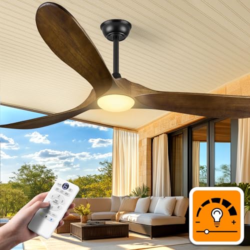 Haipeel 52 Inch Outdoor Ceiling Fan with Light and Remote,Oil Rubbed Bronze | Dimmable 3 Color LED with Memory, 3 Wood Propeller Rustic Blades, Quiet High CFM, ETL Listed BLDC, for Indoor Patio Bedroom