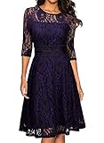 Miusol Women's Vintage Floral Lace Cocktail Evening Party Dress,Black and Purple,Large