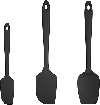 U-Taste Silicone Spatula Set, 600oF High Heat Resistant, Seamless Food Grade Flexible Rubber Kitchen Cooking Mixing Baking Scraper for Nonstick Cookware Set of 3 Black