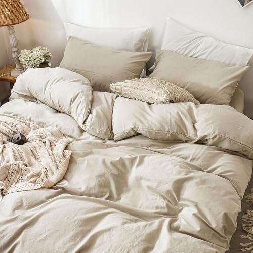 Moomee Bedding Duvet Cover Set 100% Washed Cotton Linen Like Textured Breathable Durable Soft Comfy thumb #2