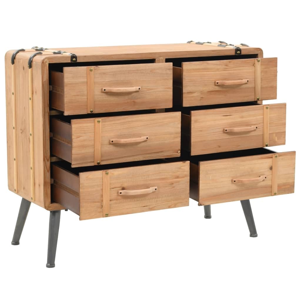 Commode à tiroirs en bois massif de sapin 91 x 35 x 73 cm avec 6 tiroirs, buffet pour salon, chambre à coucher, bureau, rangement avec design solide et aspect valise