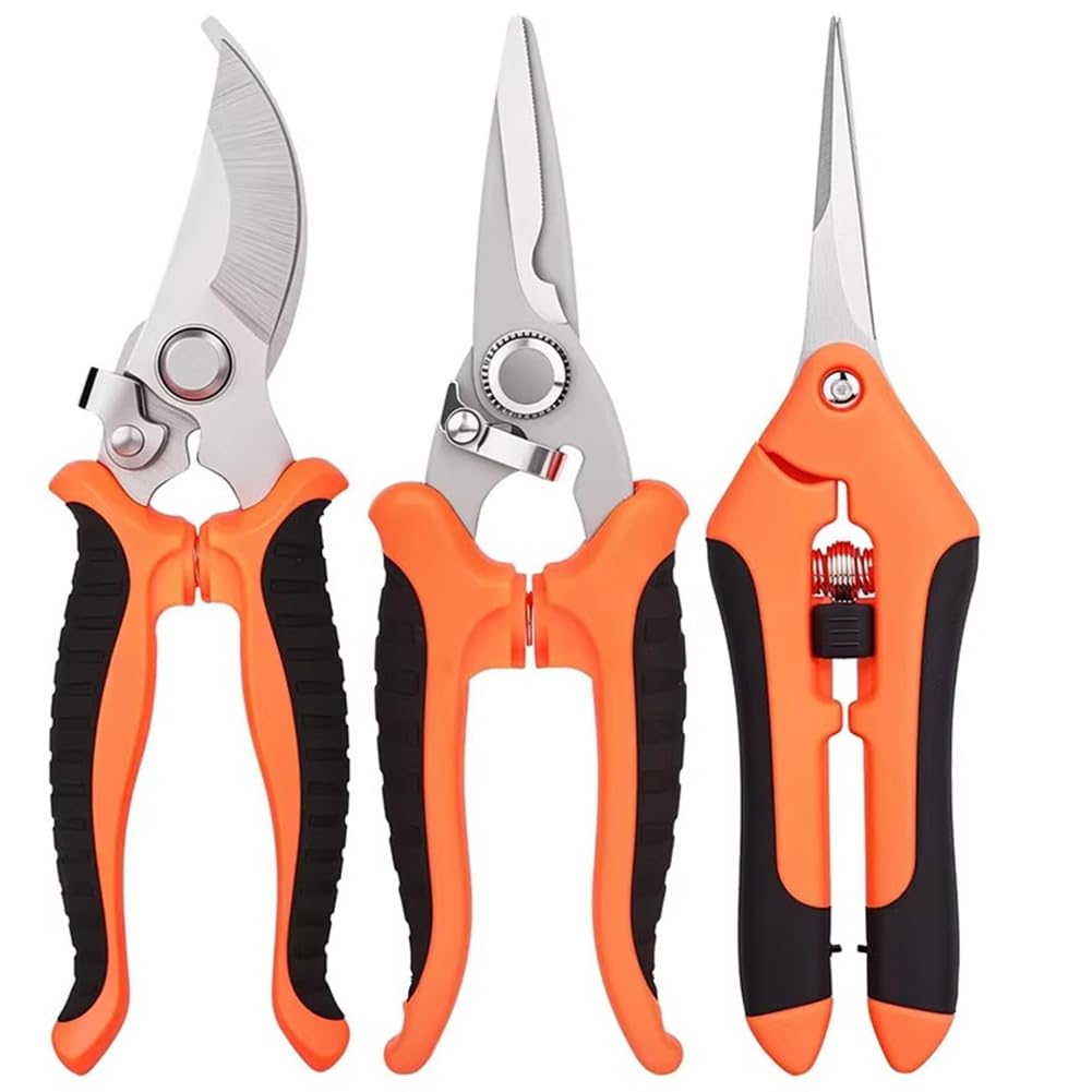 Littimoon 3PCS Gardening Tools Scissors Garden Scissors Set Stainless Steel Pruning Shears with Blades Curved