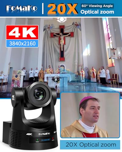 Image of FoMaKo 4K 60fps NDI PTZ Camera Bundle, Supports NDI HX3 4K 60fps Output, 20x Optical Zoom, Gen 3 AI Auto-Tracking, 3G-SDI /HDMI /NDI /USB /PoE, for Church Worship & Live Studio,K600N x3+KC608,BK203