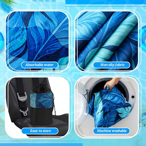 Image of Hahafelt 2 Pack Car Seat Towel Cover with Storage Bag, Blue Leaves | 63 x 32 in Car Towel Seat Cover Non Slip Waterproof, Gym Workout Swimming Running, Machine Washable Sweat Absorbent Protector
