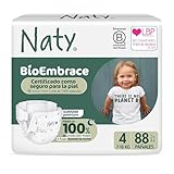 Naty BioEmbrace Pañales para Bebé Talla 4 (7–18 kg) | 100% Biobasados en contacto con la piel | Suavidad a de origen vegetal, Dermatológicamente testado, Súper Absorbente | 88 Unidades