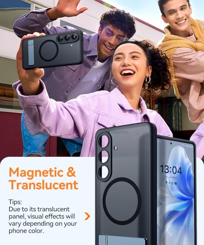 Image of CANSHN Designed for Samsung Galaxy S26 Plus Case (6.7 inch) with Durable Metal Stand, Upgraded [Full Camera Protection] Translucent Matte Back, Hard Case Cover, Black