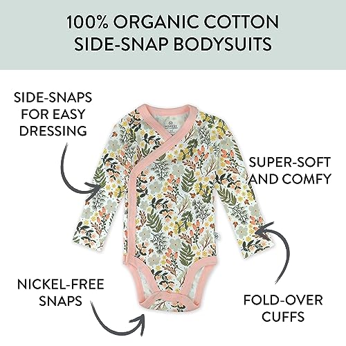 Image of HonestBaby Baby 3-Pack Organic Cotton Long Sleeve Side-snap Kimono Bodysuits